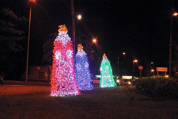 La iluminación navideña al lado de la rotonda lagunera Padre Anchieta . encendida