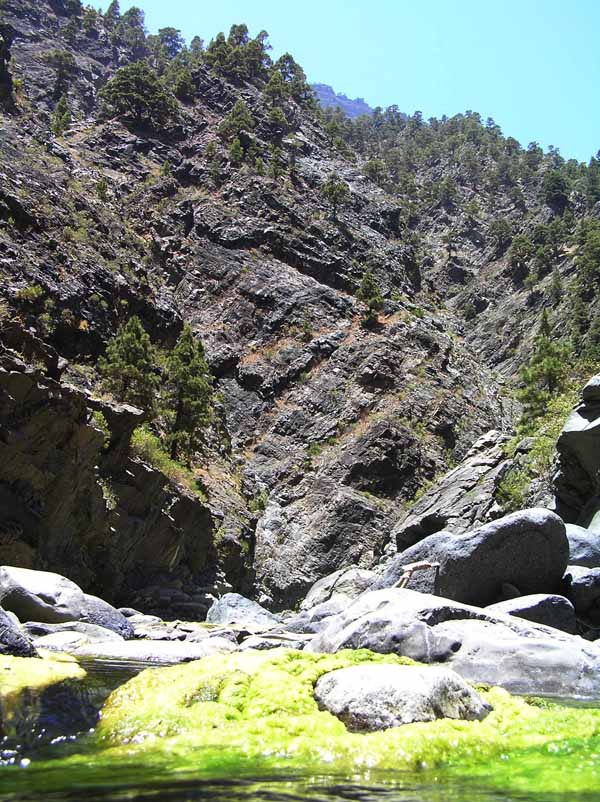 Vistas a las cumbres desde el fondo del barranco